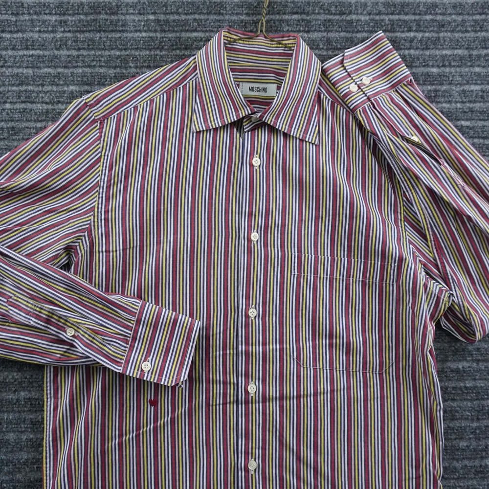 Vintage Moschino Button Down Shirt Mens 15/38 Multi-Color Striped Heart Detail